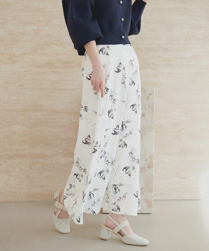 藝術花卉圖案 高腰 傘擺 半身裙