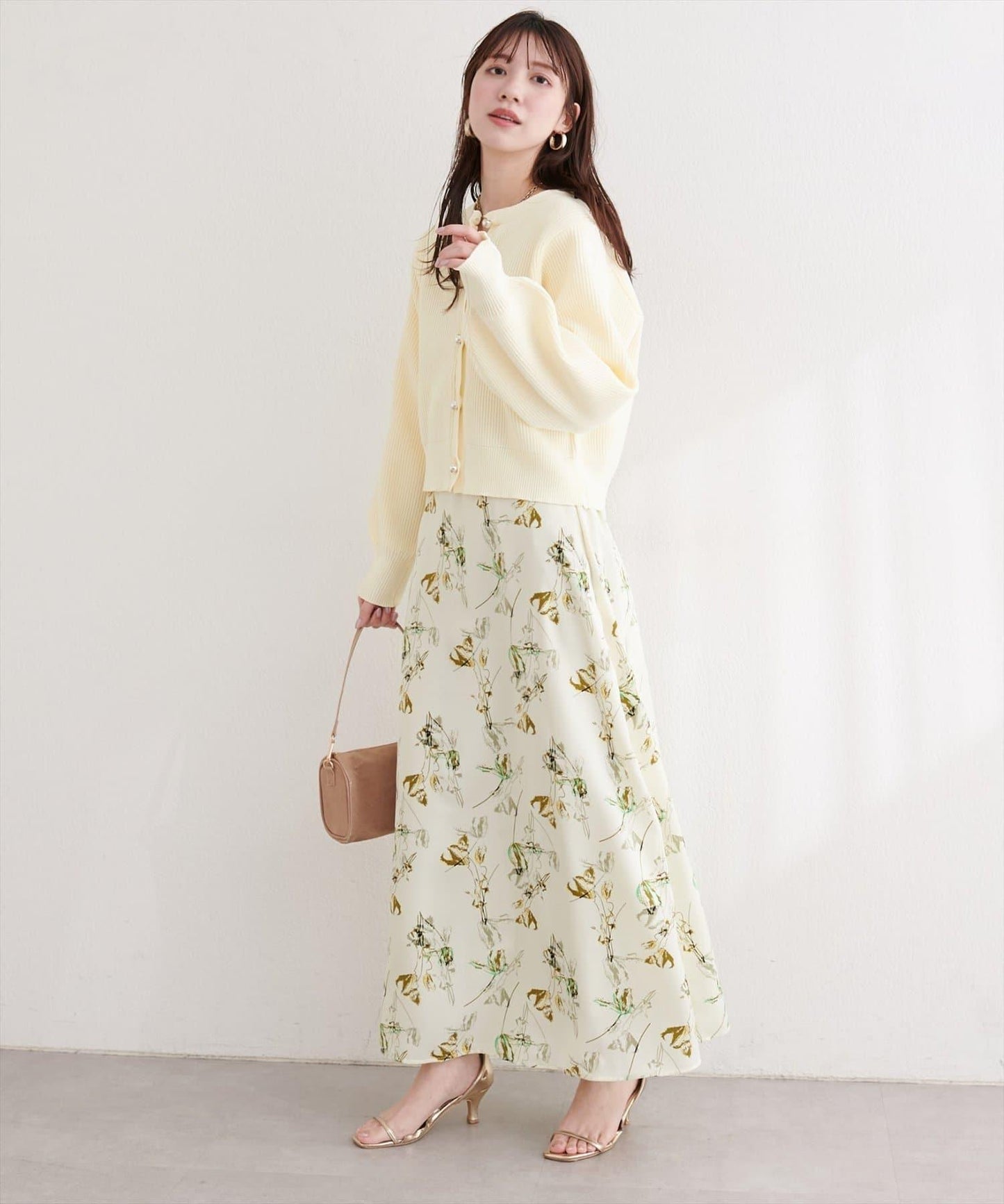 藝術花卉圖案 高腰 傘擺 半身裙