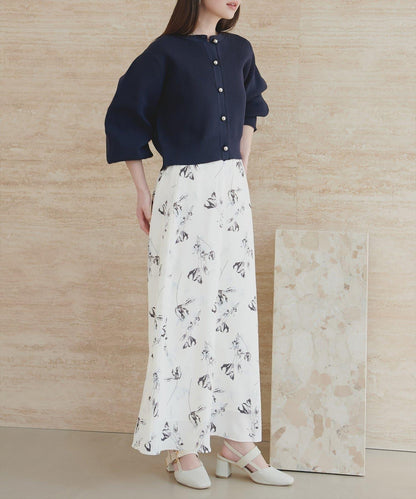 藝術花卉圖案 高腰 傘擺 半身裙