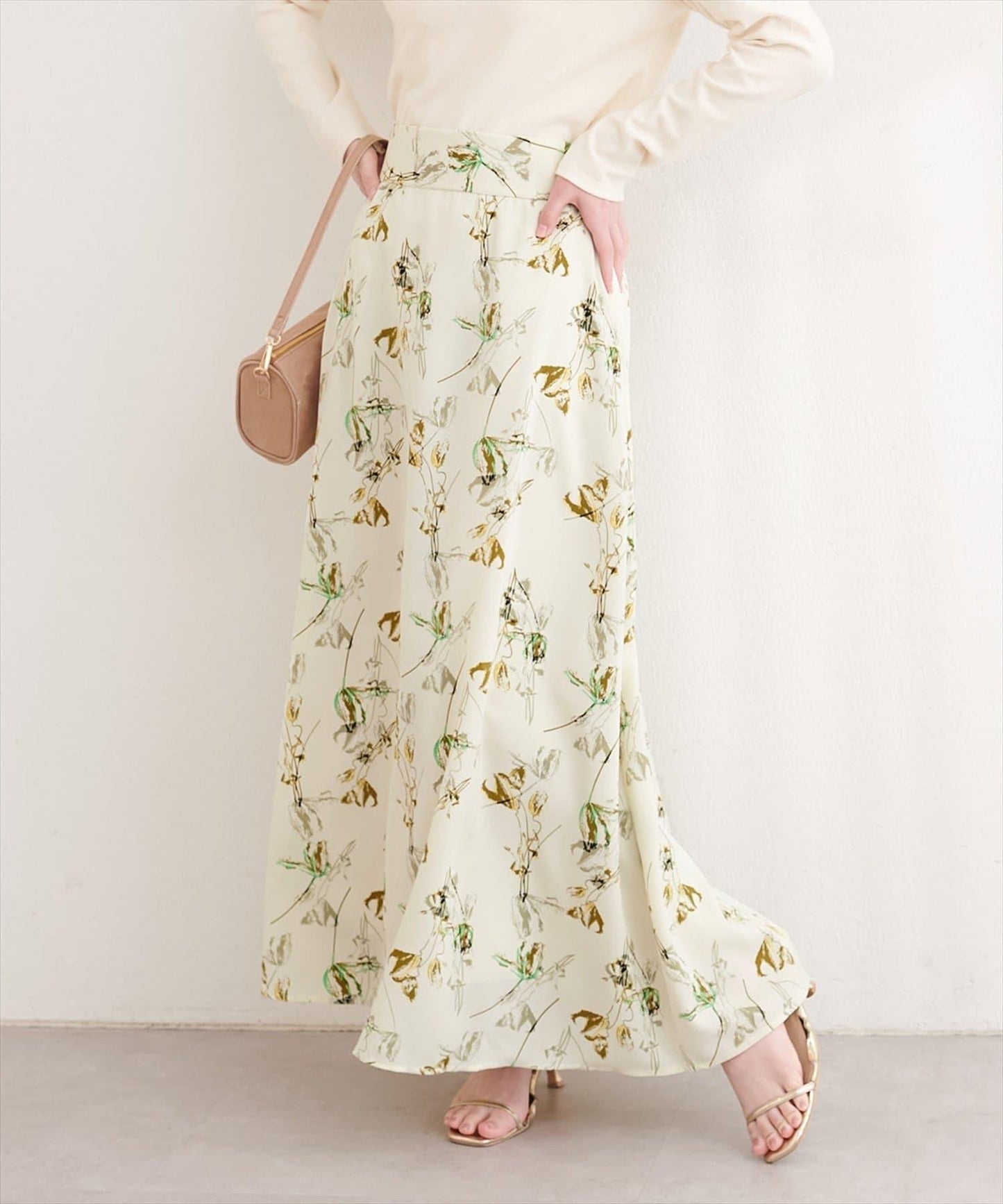 藝術花卉圖案 高腰 傘擺 半身裙