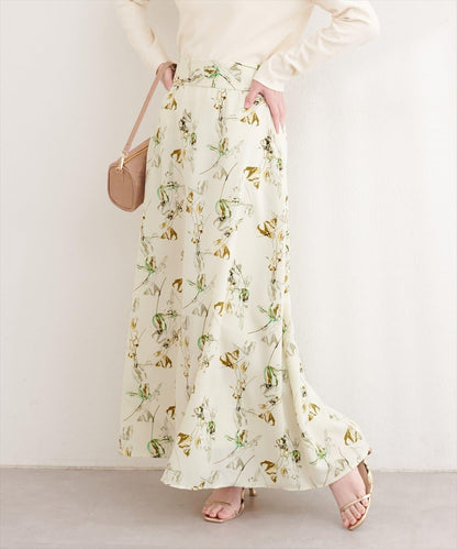 藝術花卉圖案 高腰 傘擺 半身裙