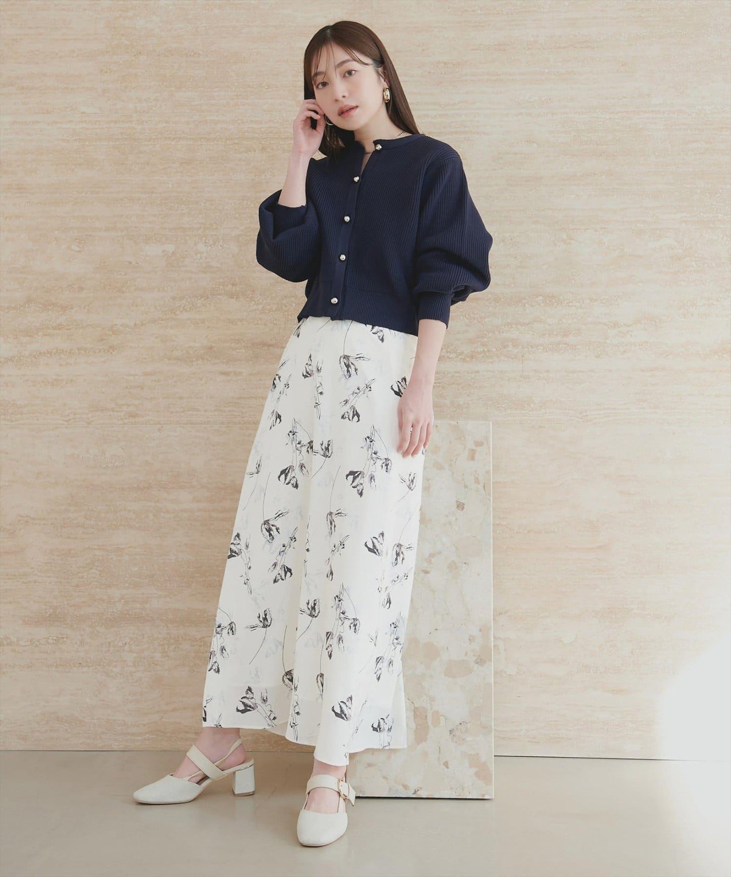 藝術花卉圖案 高腰 傘擺 半身裙