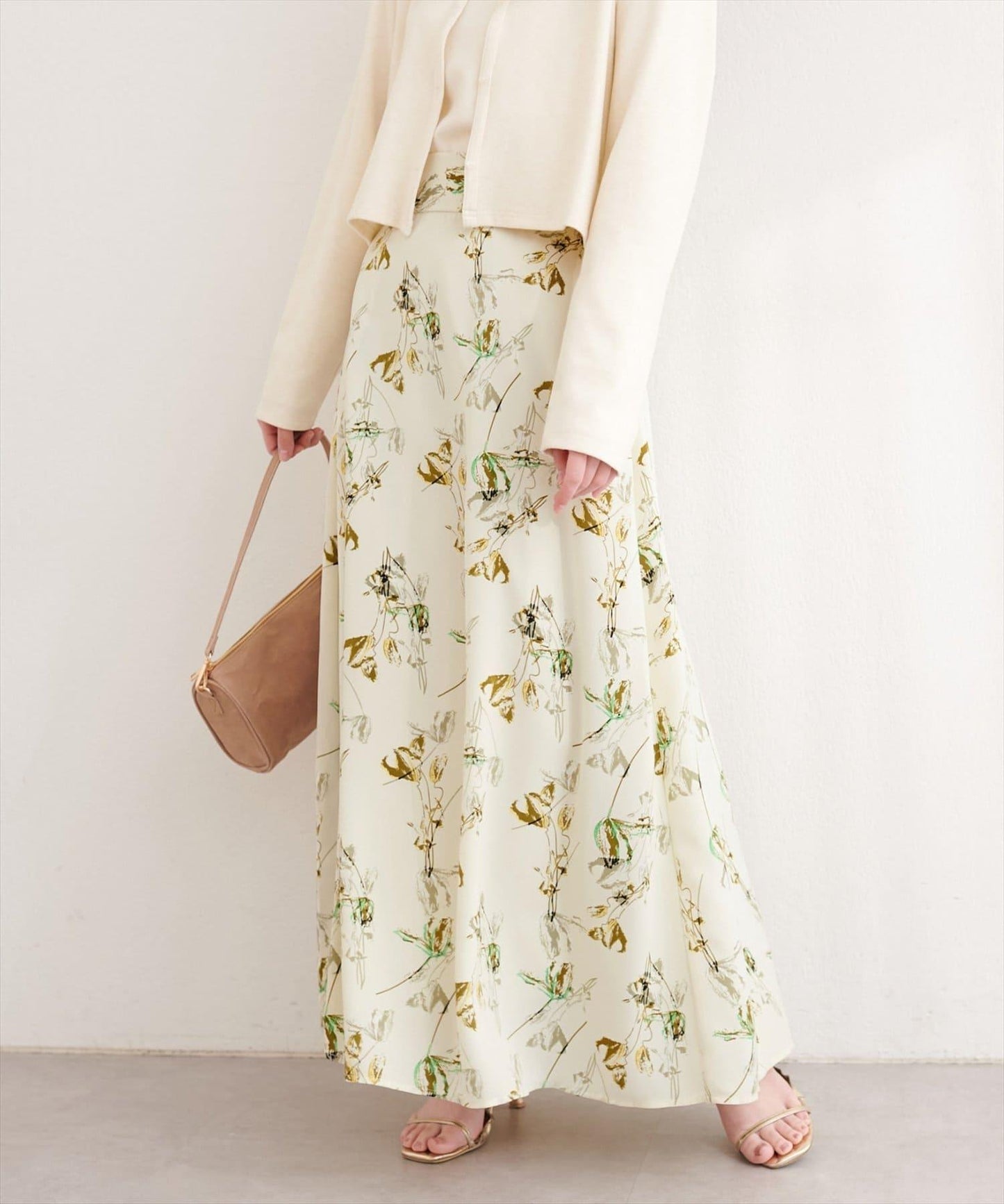 藝術花卉圖案 高腰 傘擺 半身裙