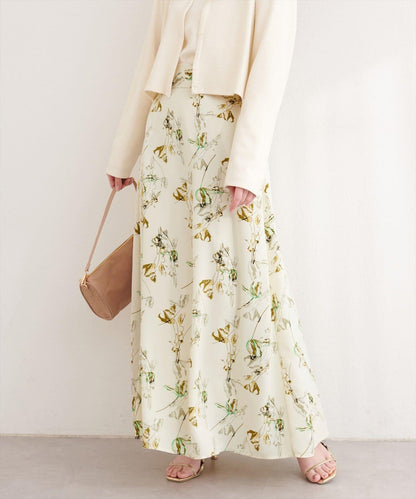 藝術花卉圖案 高腰 傘擺 半身裙