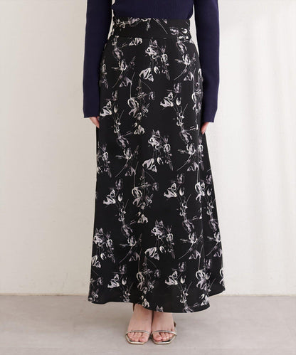 藝術花卉圖案 高腰 傘擺 半身裙