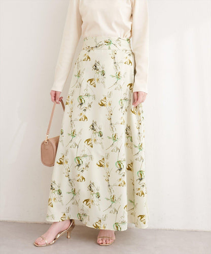 藝術花卉圖案 高腰 傘擺 半身裙