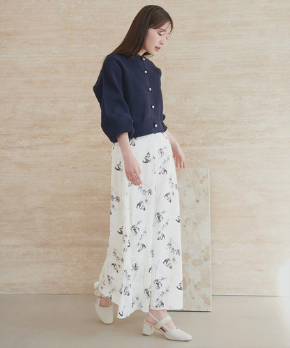 藝術花卉圖案 高腰 傘擺 半身裙