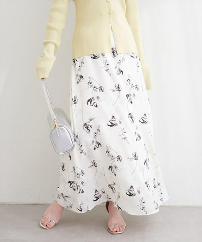 藝術花卉圖案 高腰 傘擺 半身裙