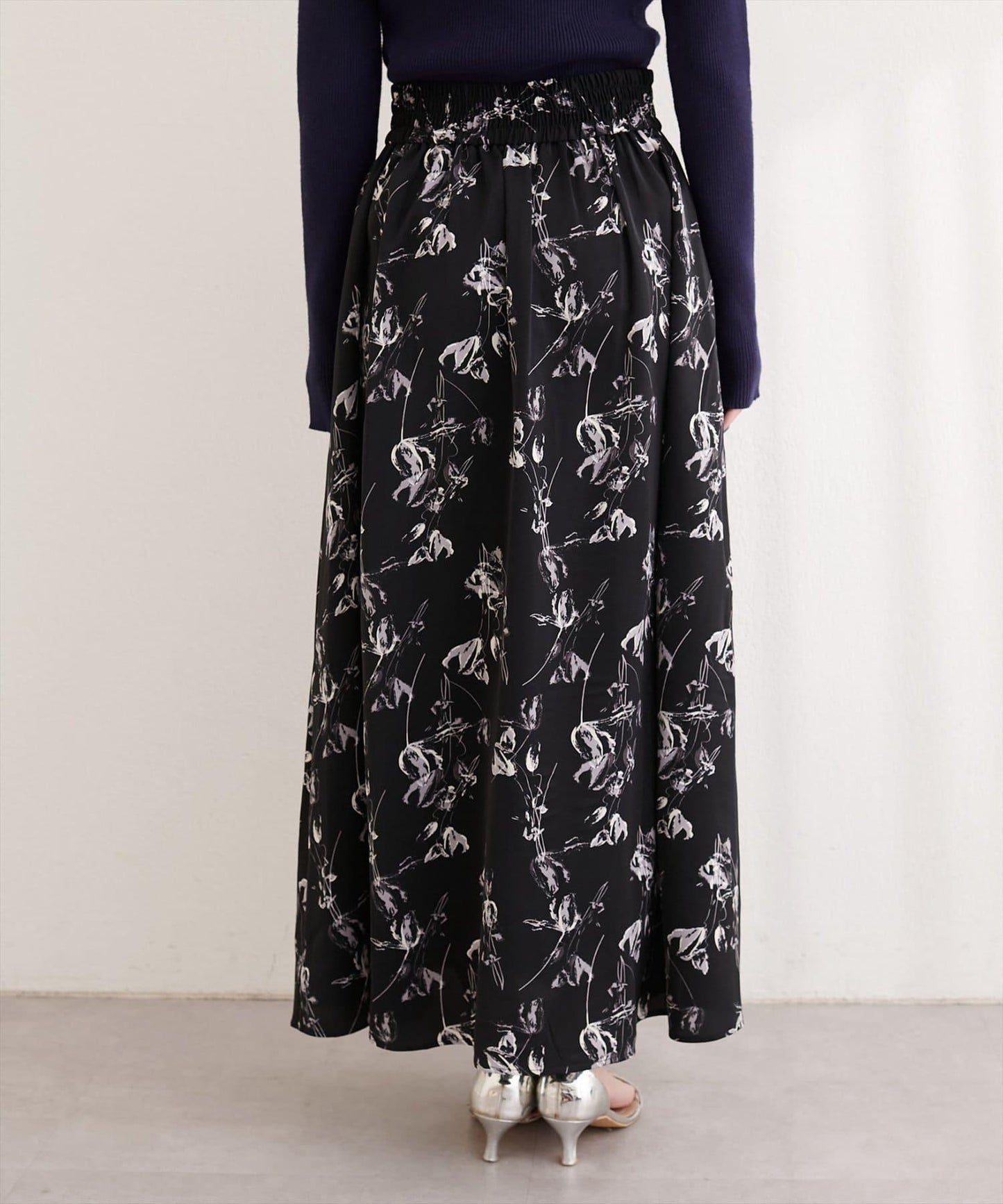 藝術花卉圖案 高腰 傘擺 半身裙