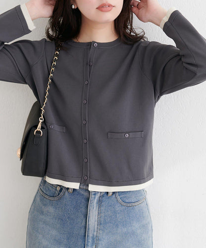 可家居水洗撞色小紐釦針織開衫