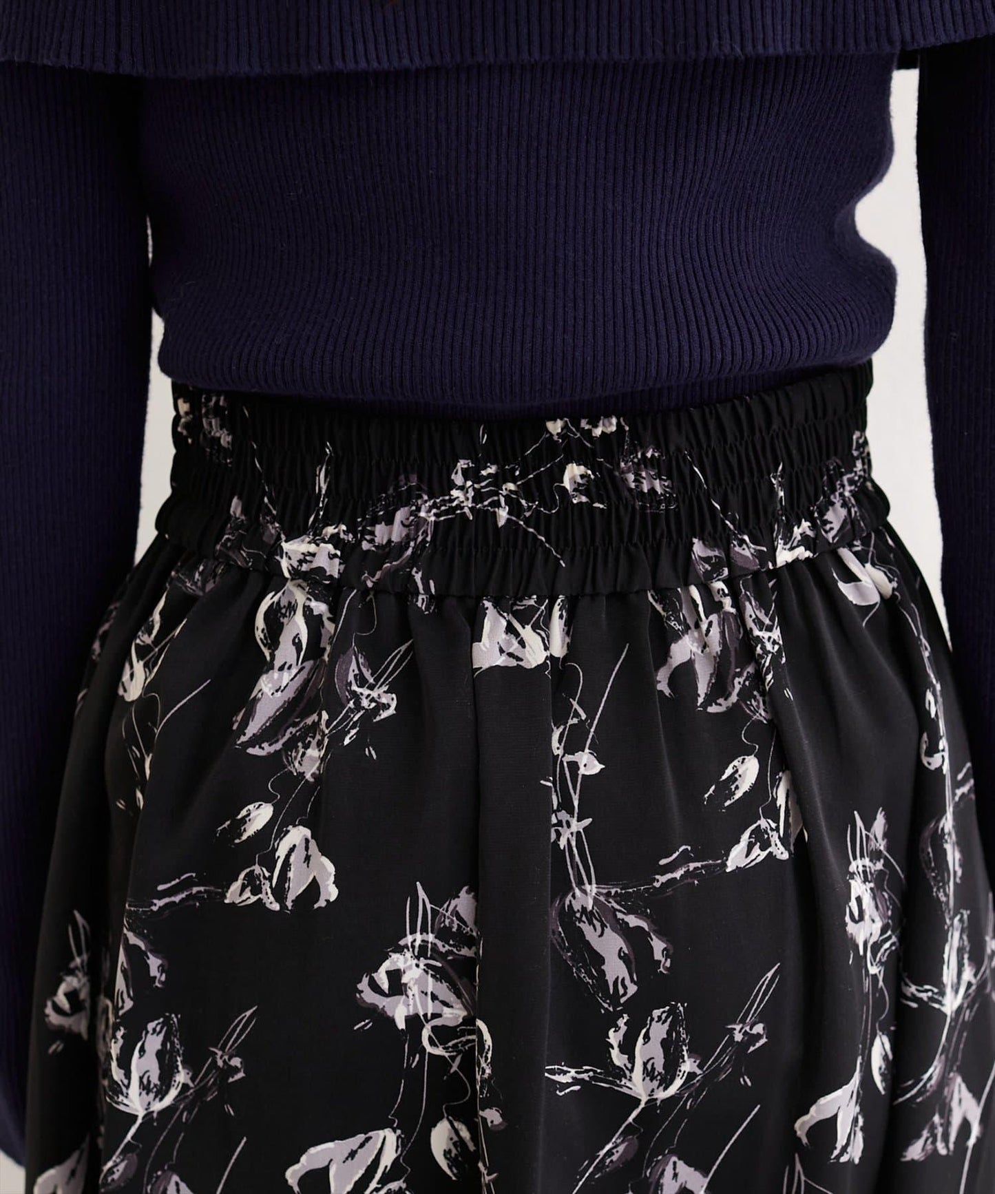 藝術花卉圖案 高腰 傘擺 半身裙