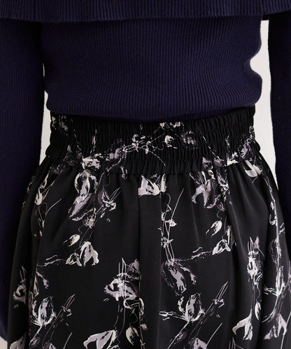 藝術花卉圖案 高腰 傘擺 半身裙