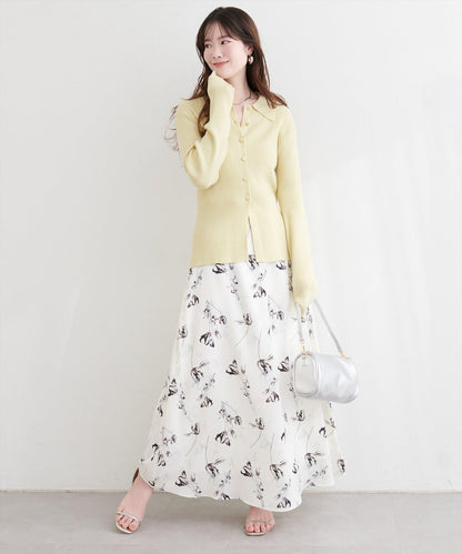 藝術花卉圖案 高腰 傘擺 半身裙