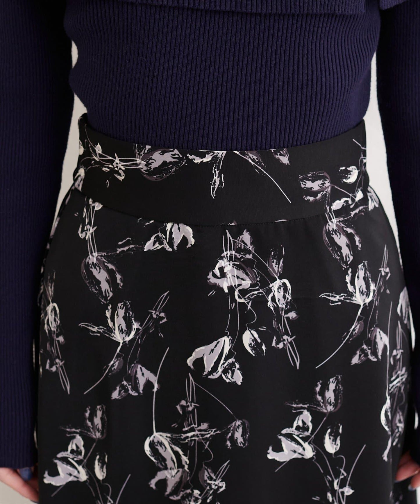 藝術花卉圖案 高腰 傘擺 半身裙