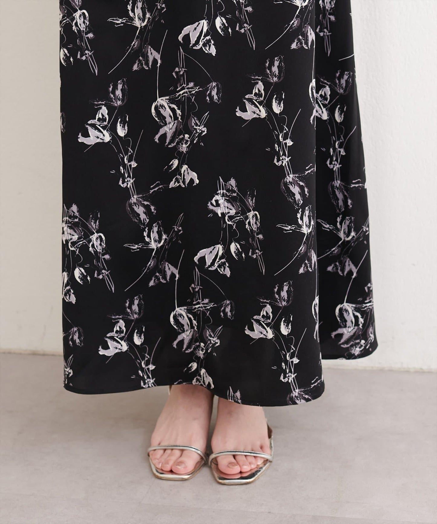 藝術花卉圖案 高腰 傘擺 半身裙