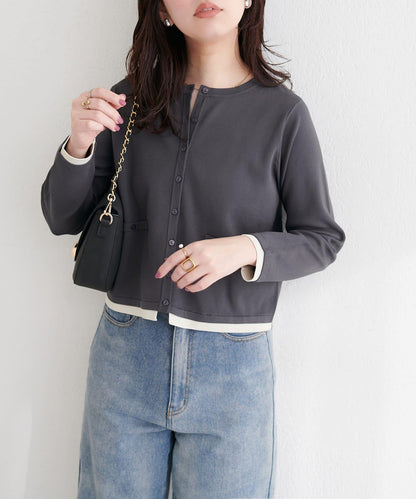 可家居水洗撞色小紐釦針織開衫