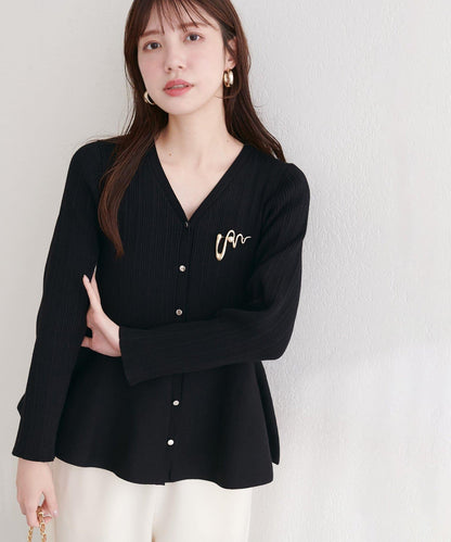 隨機羅紋 V 領 荷葉擺 針織開衫