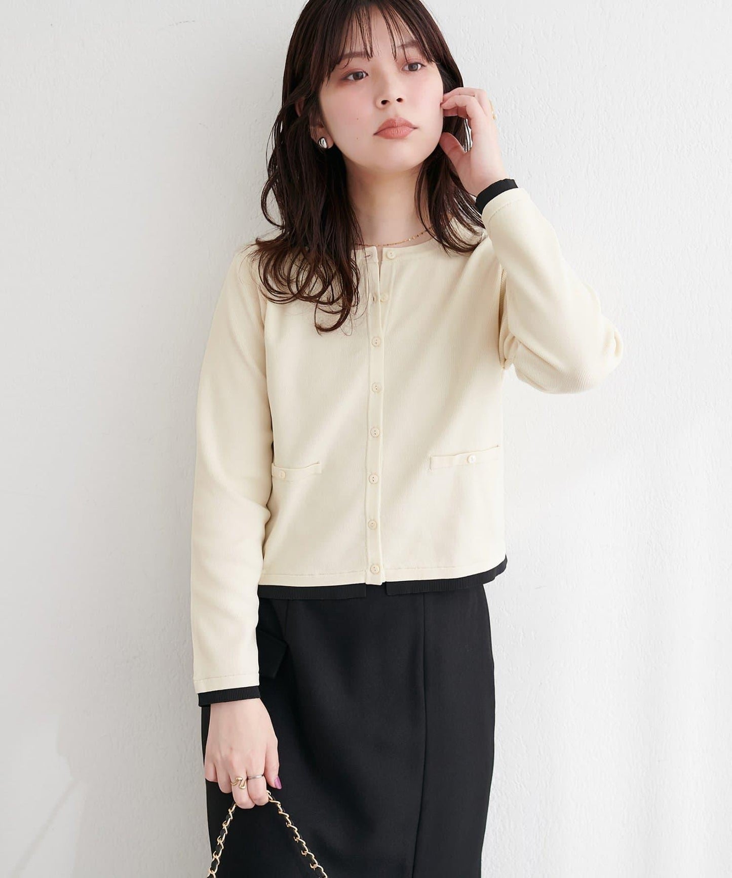 可家居水洗撞色小紐釦針織開衫