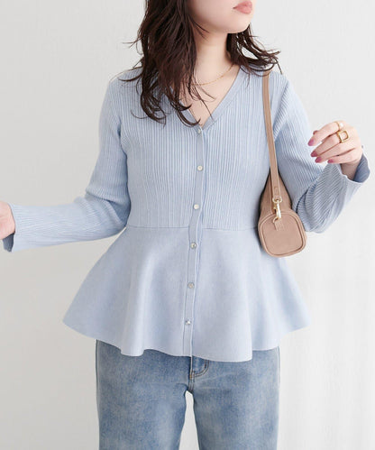 隨機羅紋 V 領 荷葉擺 針織開衫