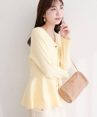 隨機羅紋 V 領 荷葉擺 針織開衫