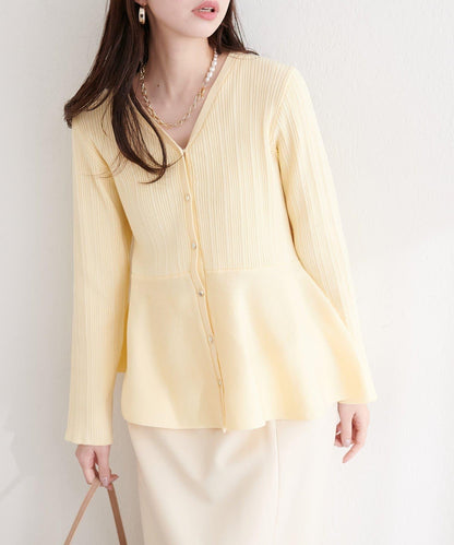 隨機羅紋 V 領 荷葉擺 針織開衫