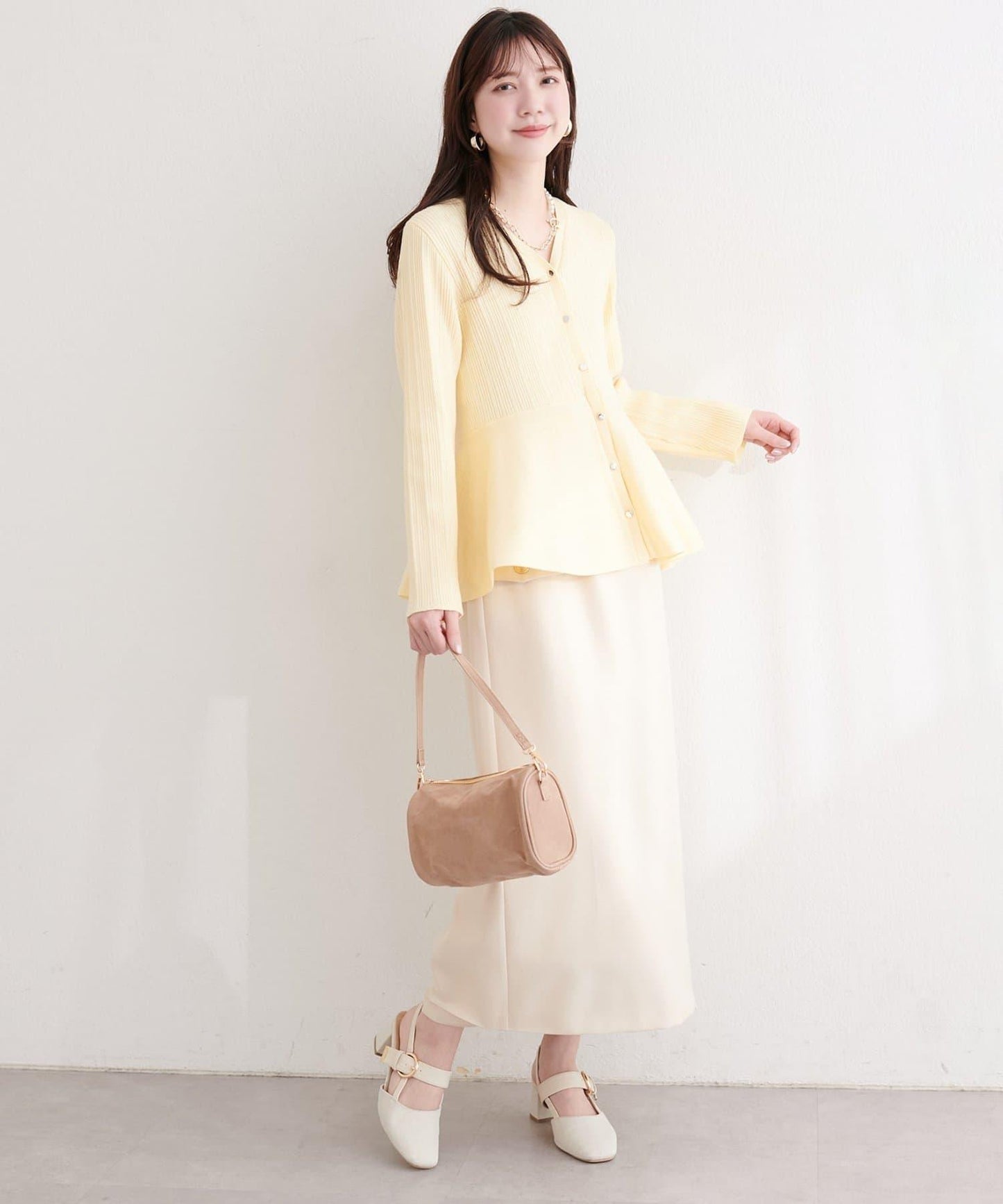 隨機羅紋 V 領 荷葉擺 針織開衫