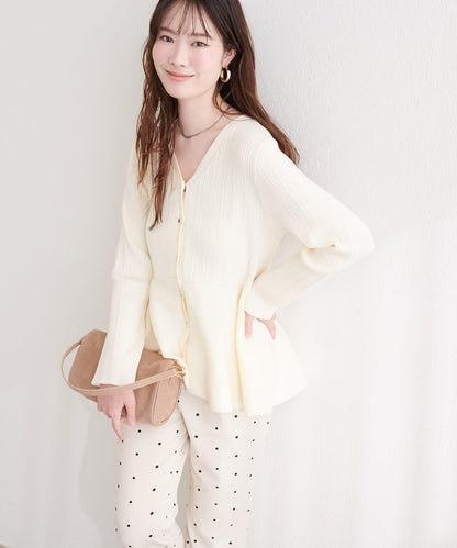 隨機羅紋 V 領 荷葉擺 針織開衫