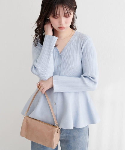 隨機羅紋 V 領 荷葉擺 針織開衫