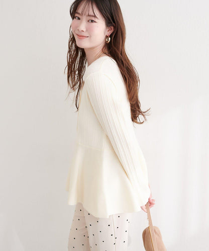 隨機羅紋 V 領 荷葉擺 針織開衫