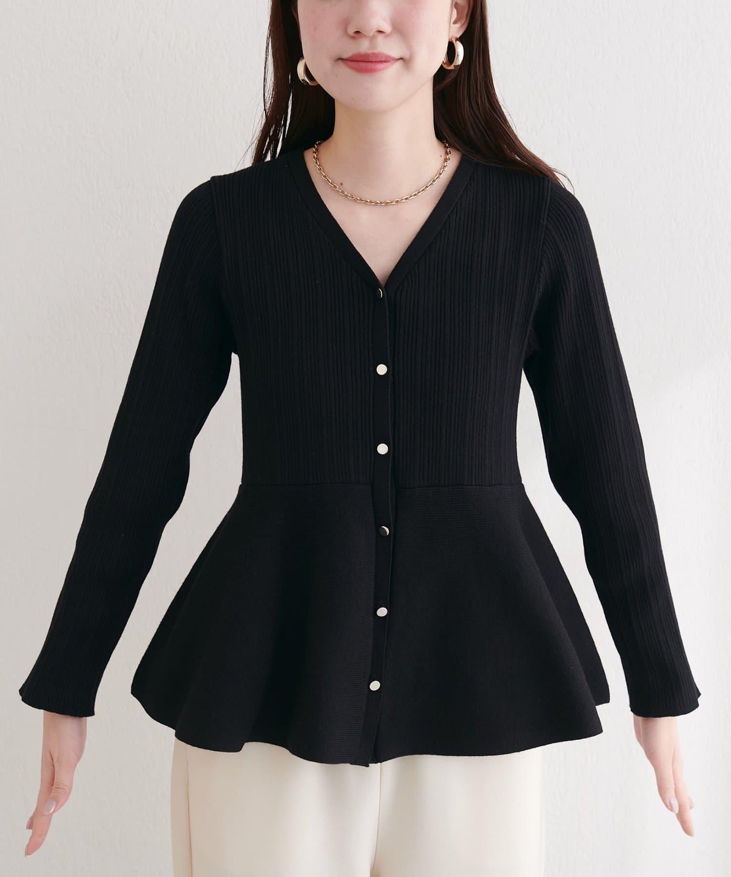 隨機羅紋 V 領 荷葉擺 針織開衫