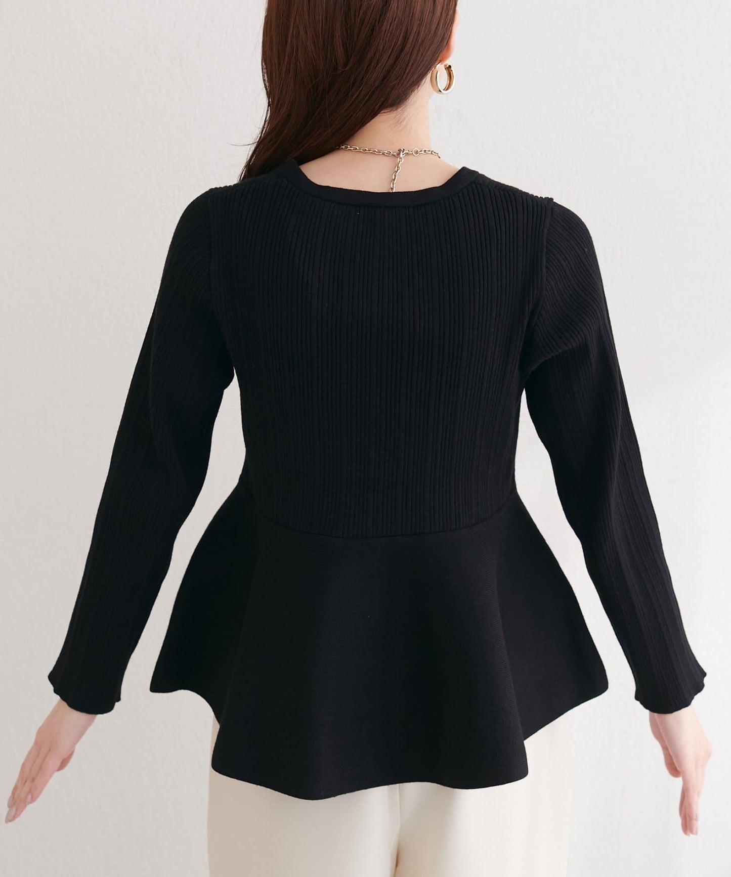 隨機羅紋 V 領 荷葉擺 針織開衫