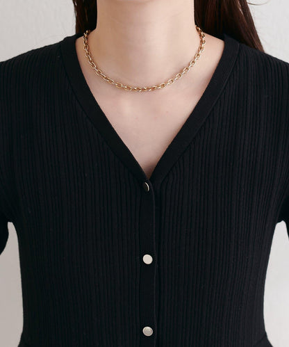 隨機羅紋 V 領 荷葉擺 針織開衫