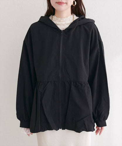 皺感尼龍泡泡廓形荷葉下襬連帽外套