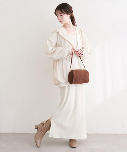 皺感尼龍泡泡廓形荷葉下襬連帽外套