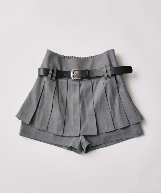 帶腰帶 百褶 裙褲