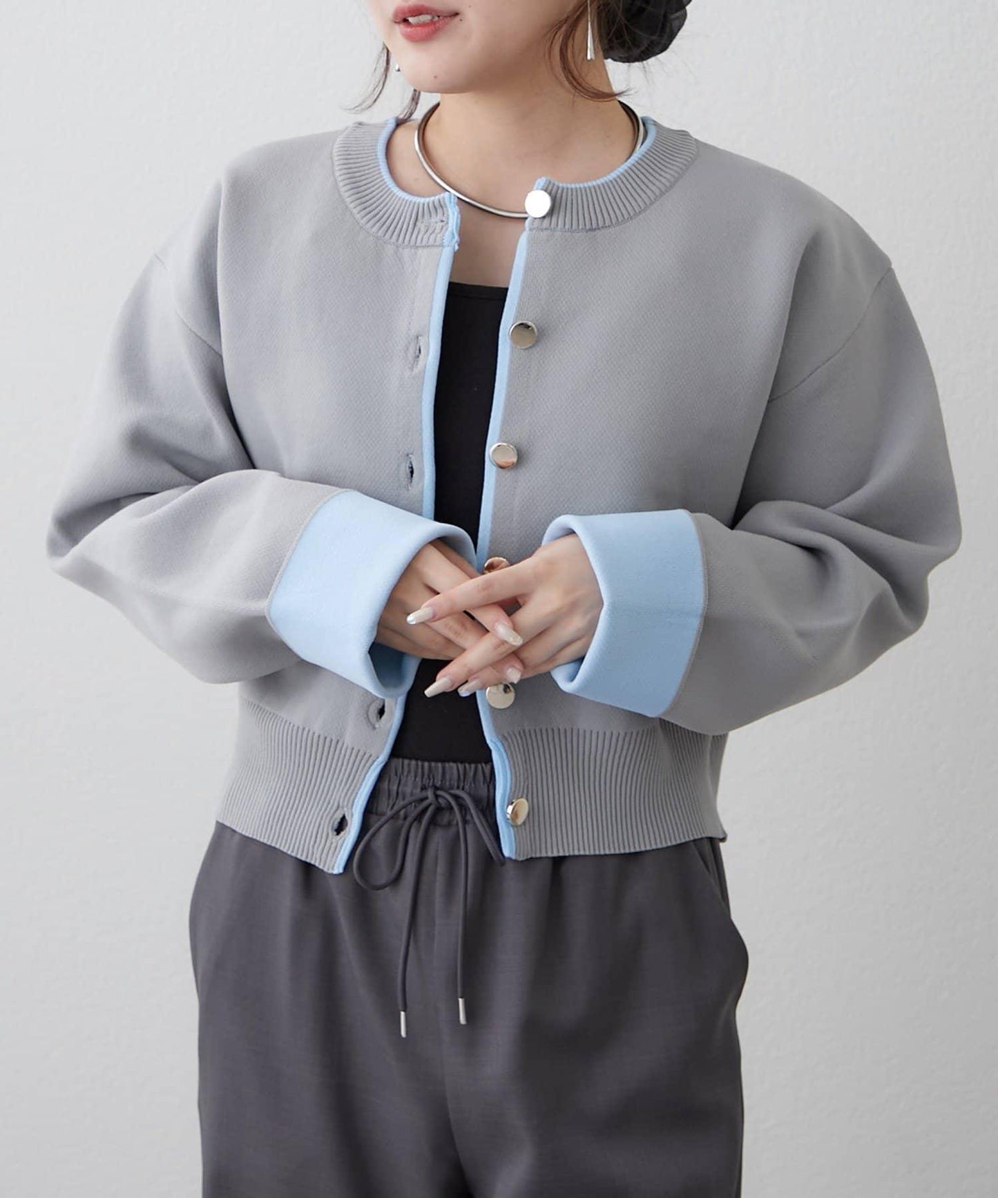 配色設計 海綿質感針織開衫