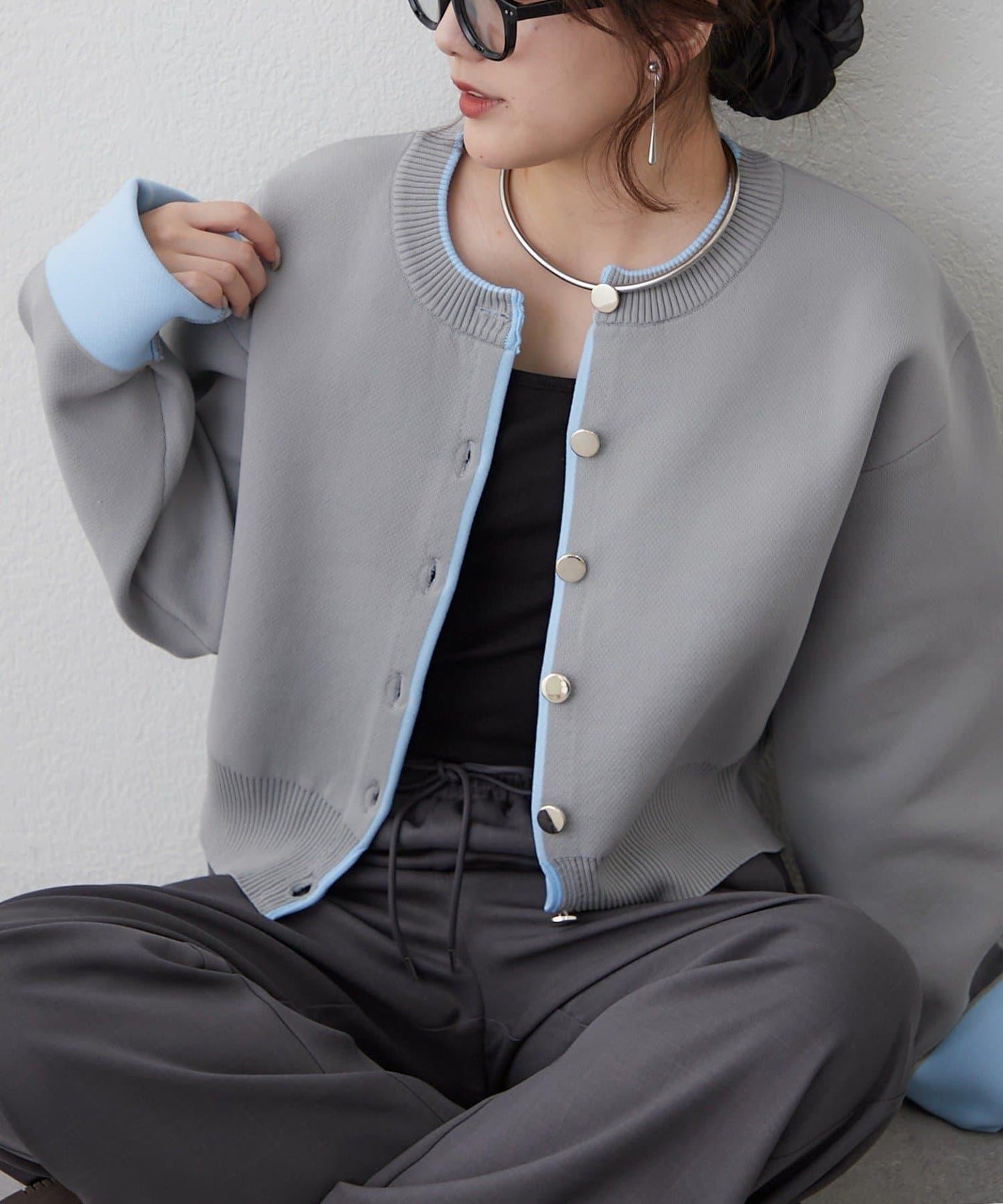 配色設計 海綿質感針織開衫