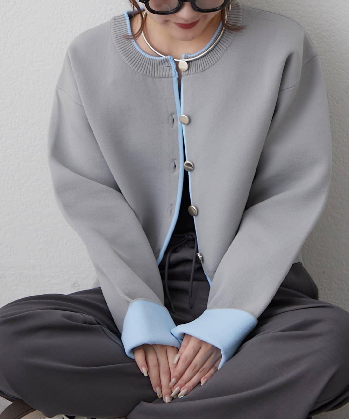 配色設計 海綿質感針織開衫