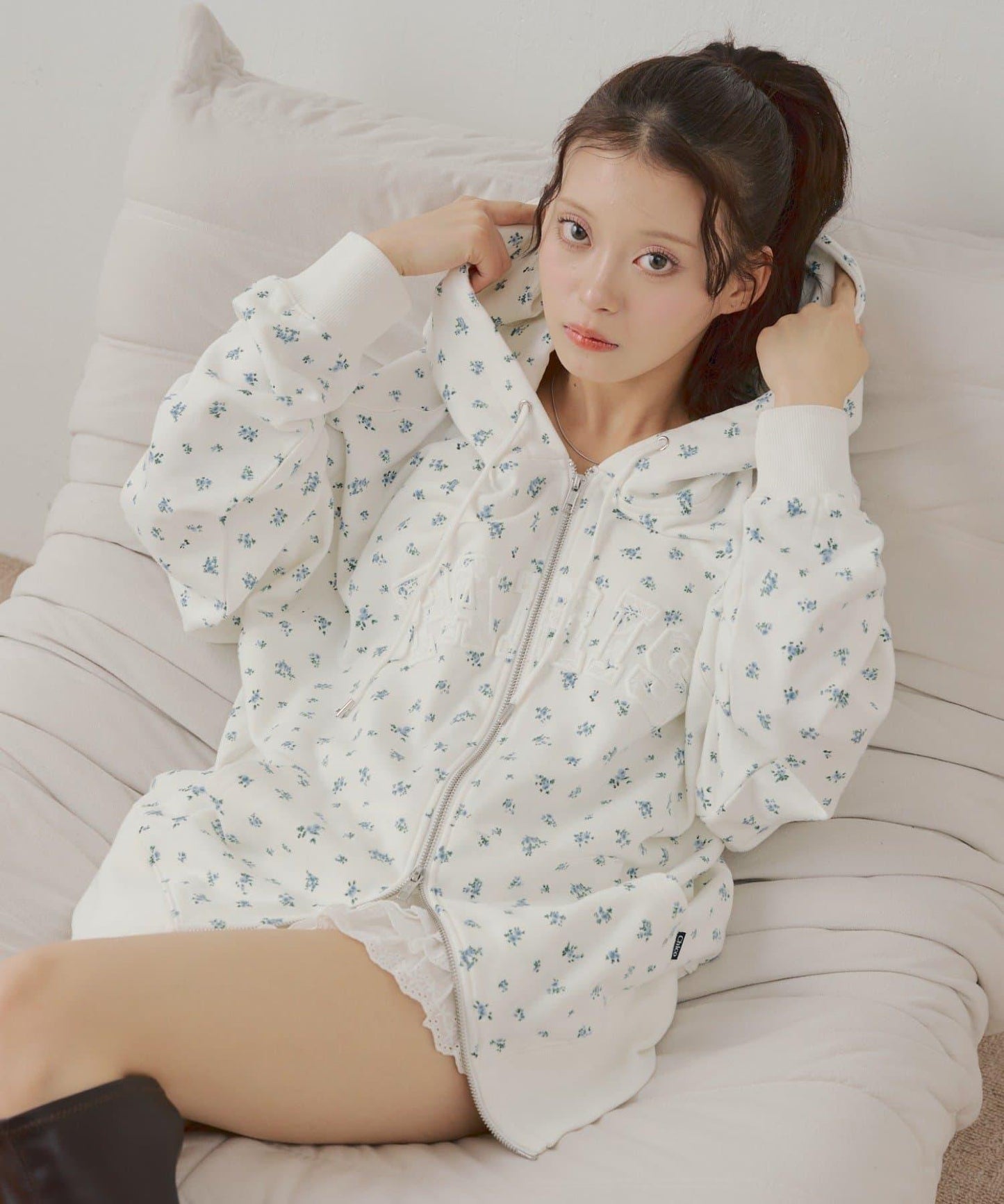 蕾絲Logo寬鬆連帽衛衣