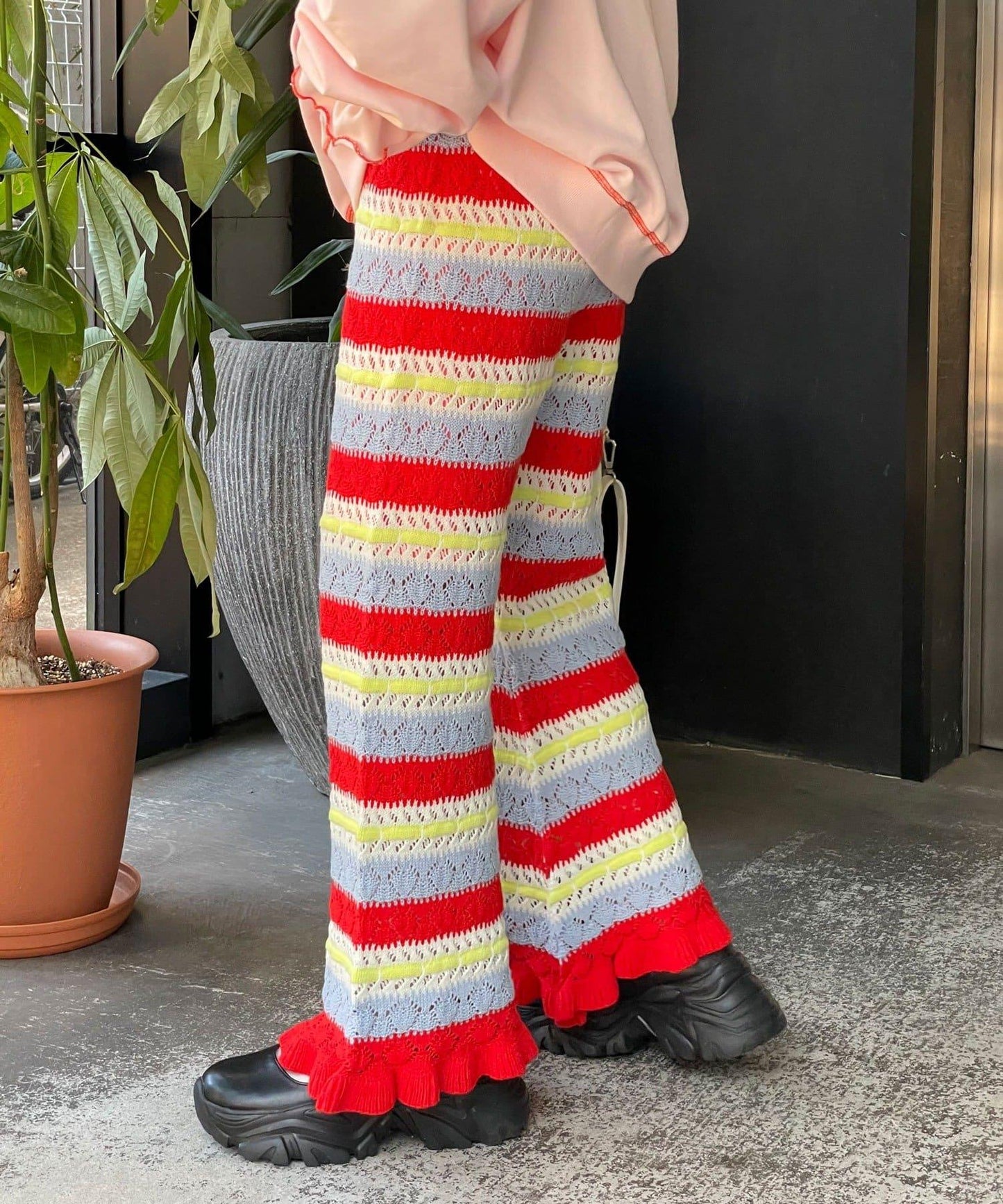 HELLO.SANFRANCISCO 鏤空條紋針織褲