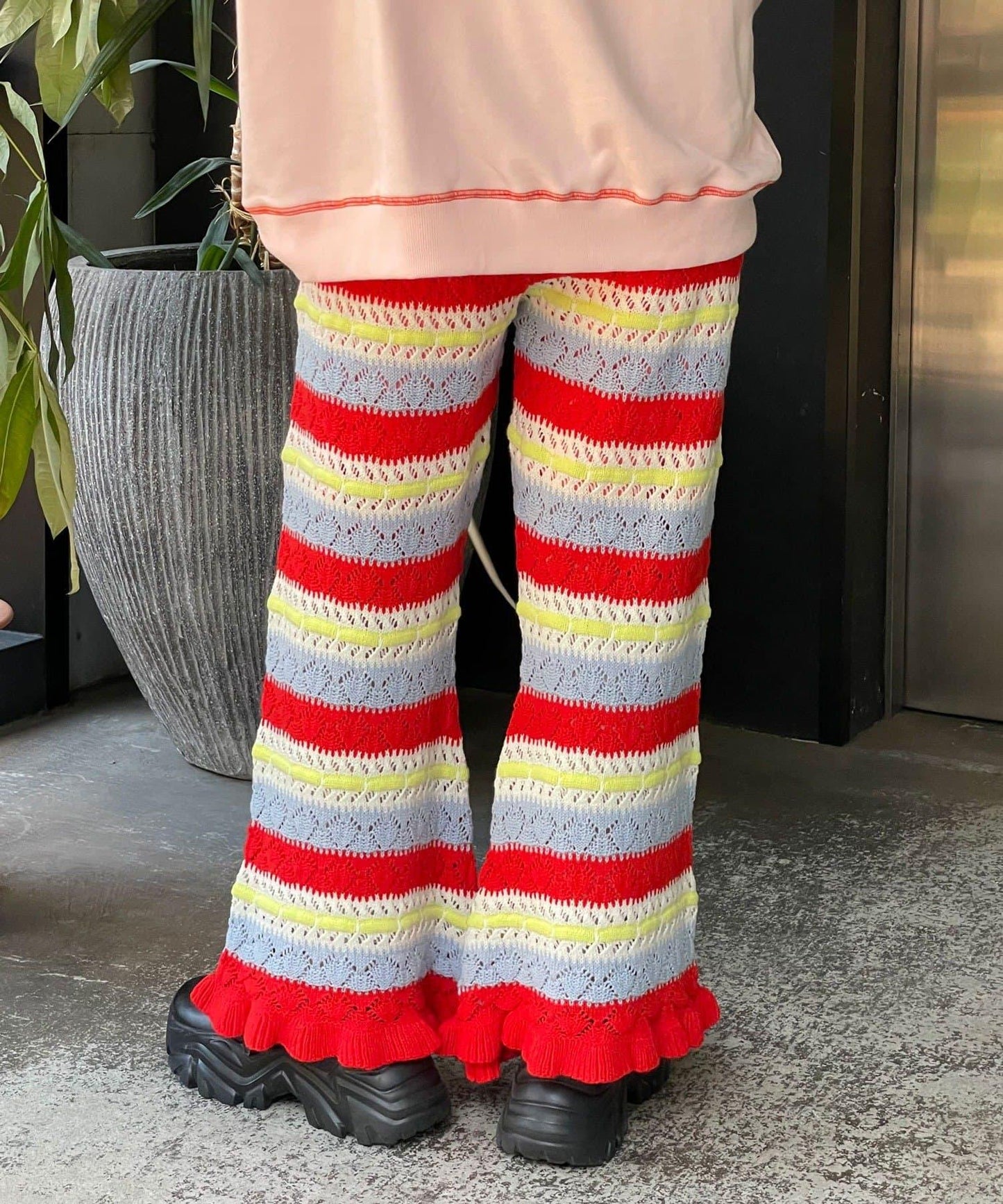 HELLO.SANFRANCISCO 鏤空條紋針織褲