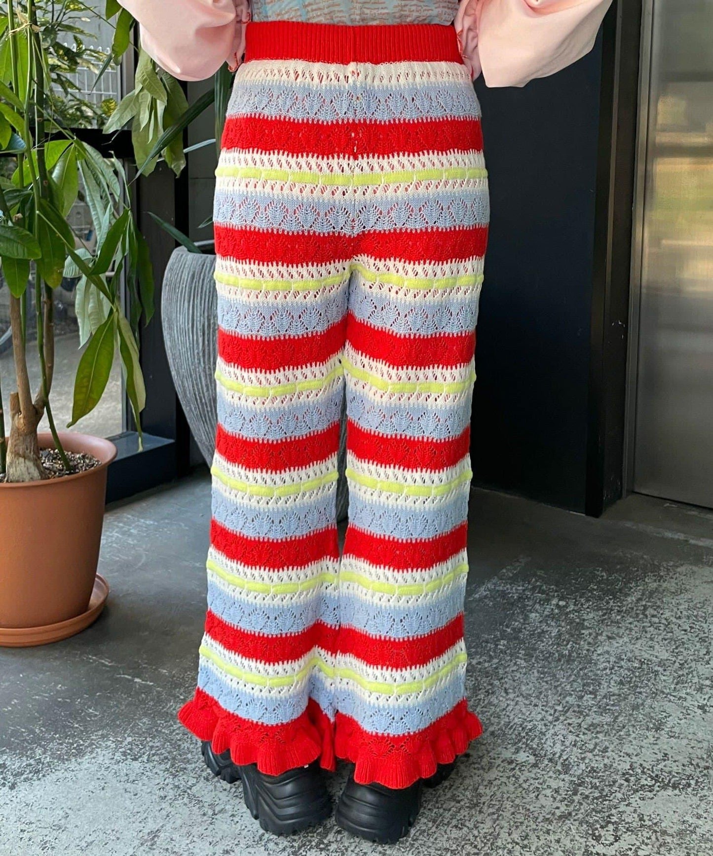 HELLO.SANFRANCISCO 鏤空條紋針織褲