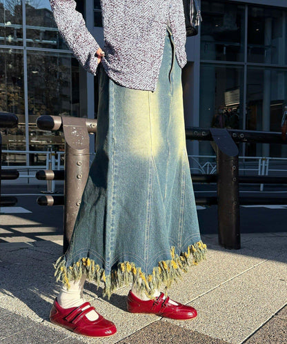 下襬流蘇 美人魚版型 牛仔 半身裙