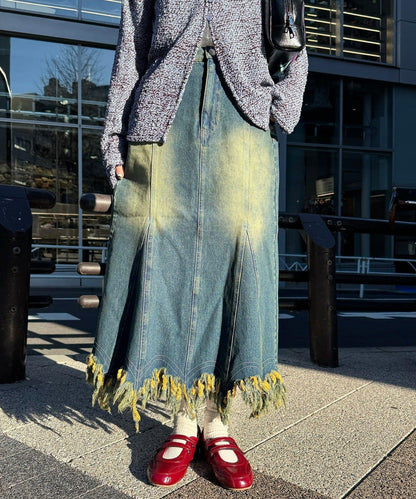 下襬流蘇 美人魚版型 牛仔 半身裙
