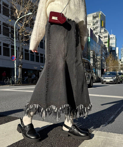 下襬流蘇 美人魚版型 牛仔 半身裙