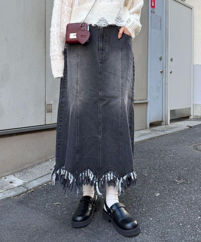 下襬流蘇 美人魚版型 牛仔 半身裙