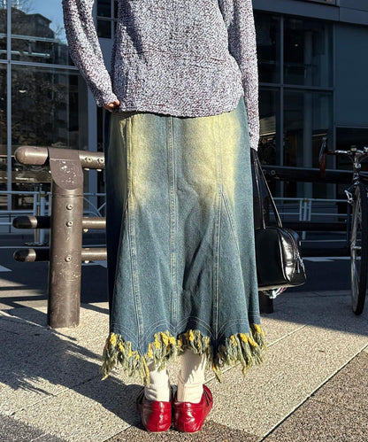 下襬流蘇 美人魚版型 牛仔 半身裙