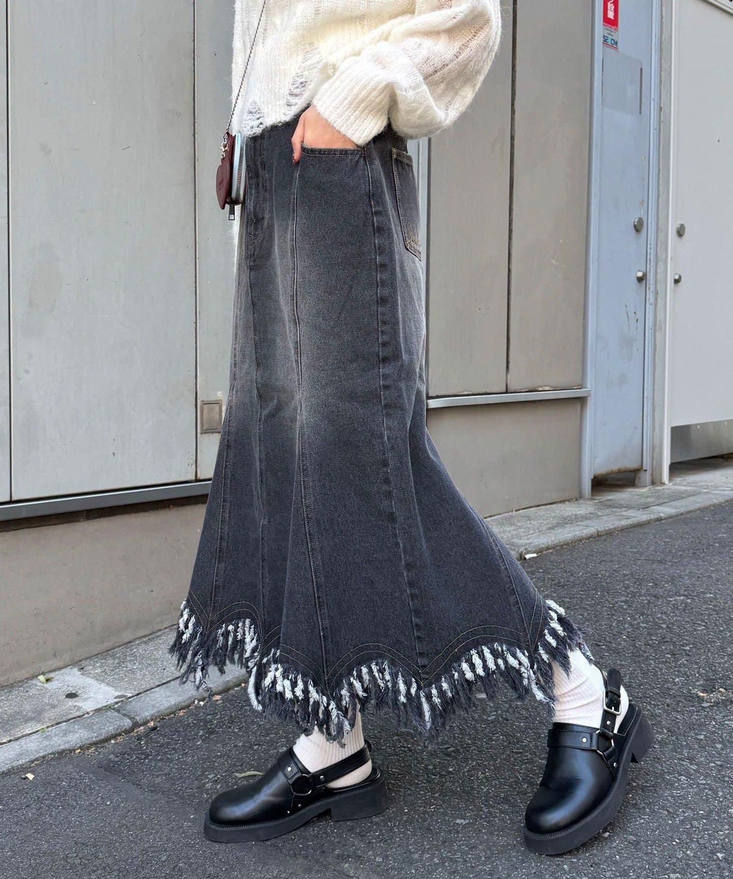 下襬流蘇 美人魚版型 牛仔 半身裙