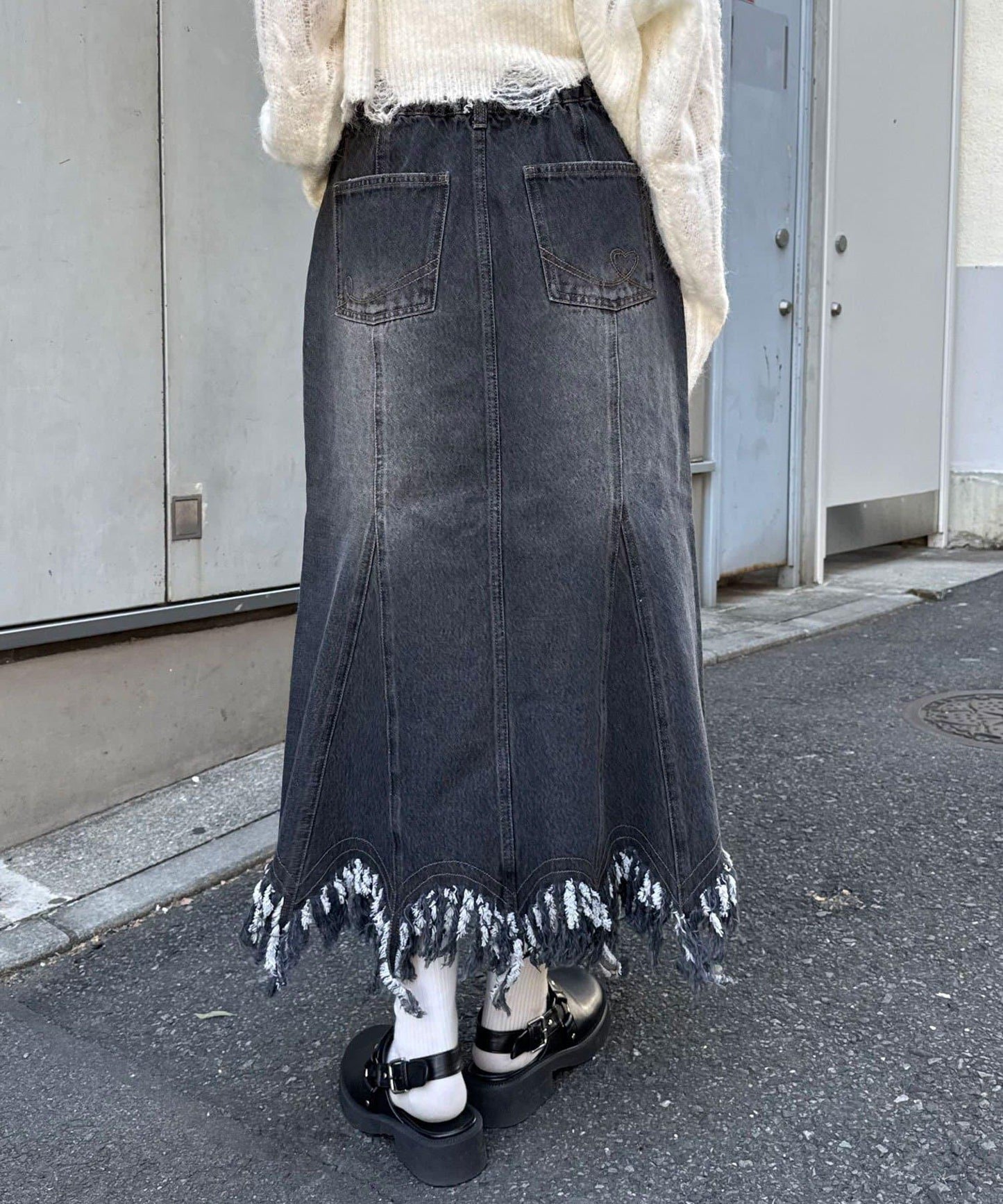 下襬流蘇 美人魚版型 牛仔 半身裙