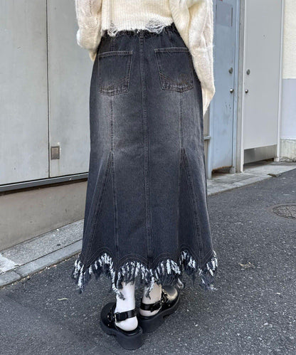 下襬流蘇 美人魚版型 牛仔 半身裙